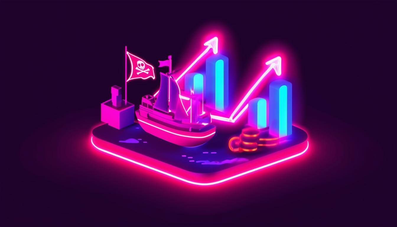 pirat themed 3d growth marketing icon in neon on dark clean background-2